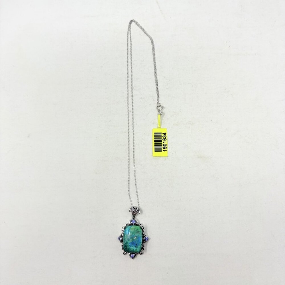 Shop LC Chrysocolla/Tanzanite Cushion Pendant with Chain in Sterling Silver 5366